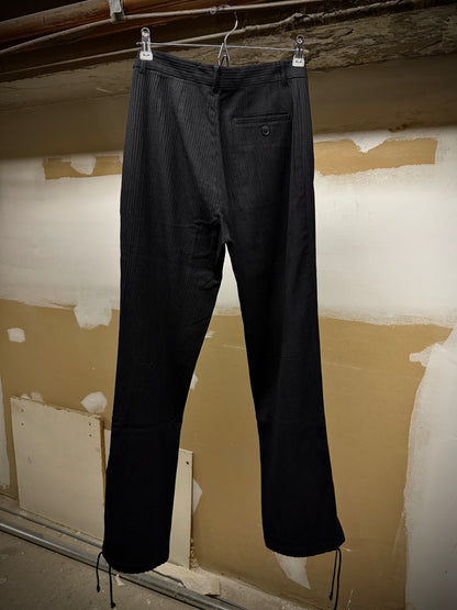 Ann Demeulemeester 90s Striped Wool Drawstring Hem Flare Pants detail | DRIEW GARMENTS