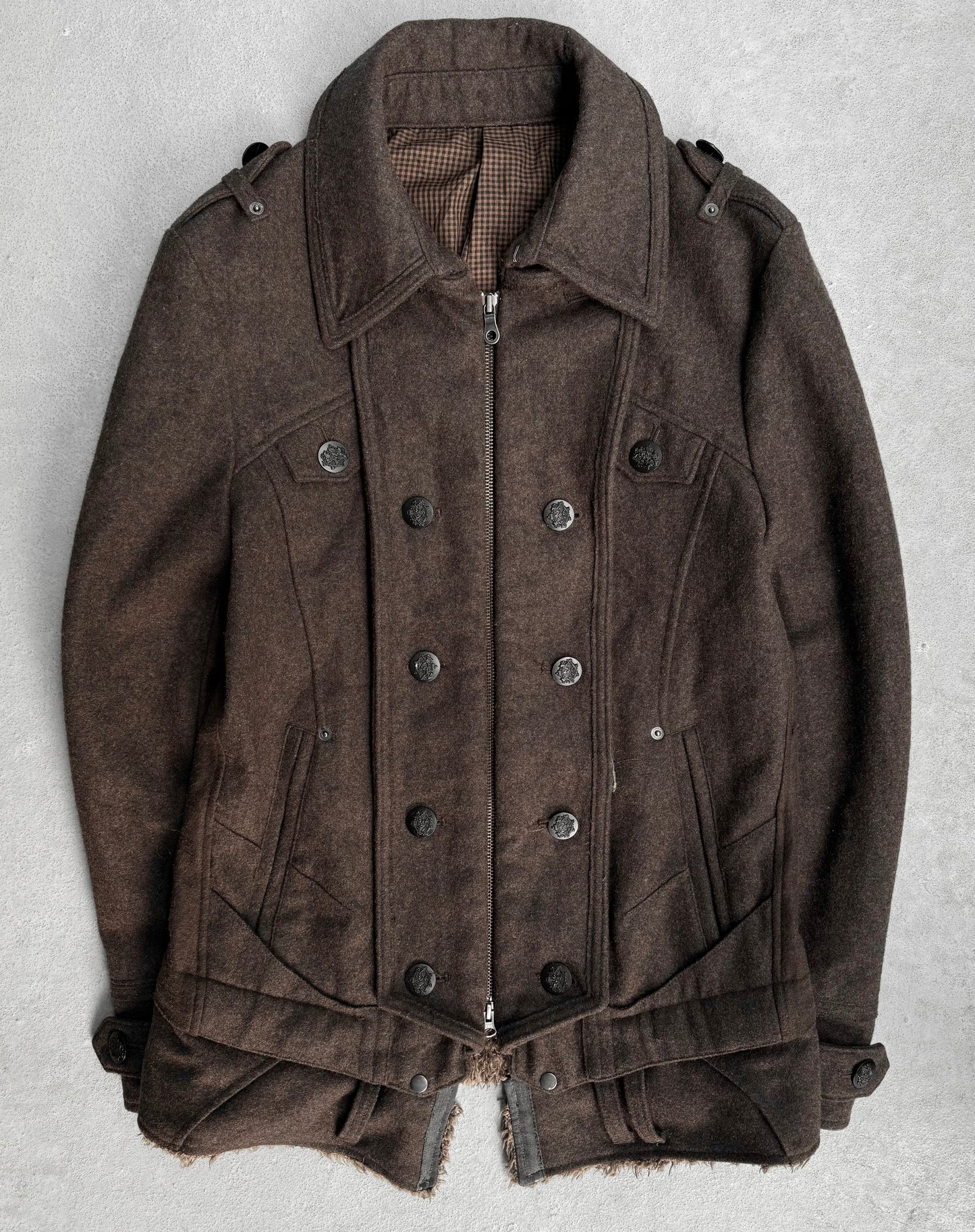 PPFM Early 00s Convertible ‘Napoleon’ Brown Military Zip-up Wool Jacket