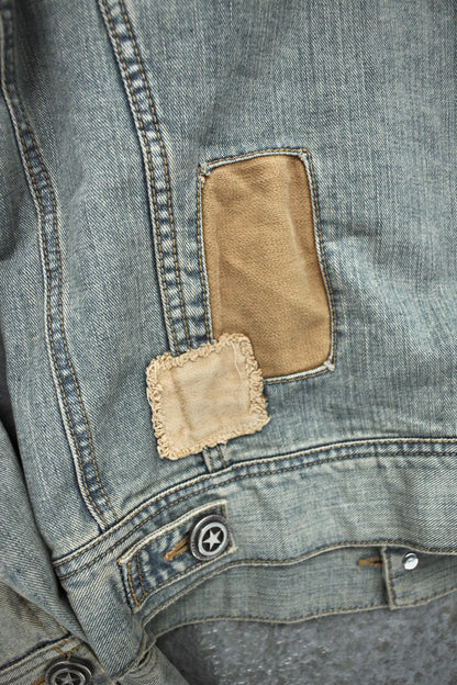 LED RECHWE Early 00s Vintage Wash Distressed Cropped Denim Trucker Jacket