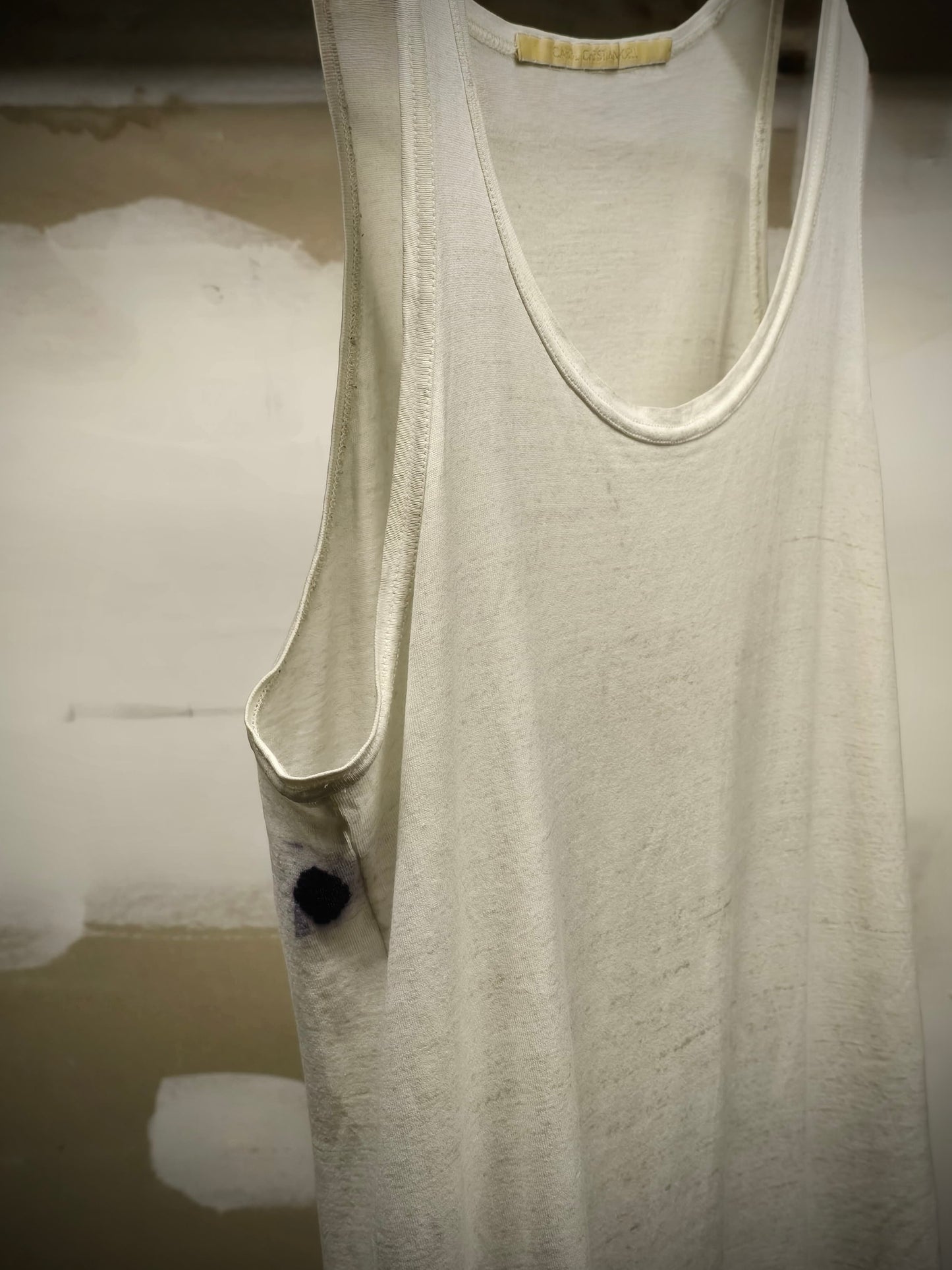 Carol Christian Poell SS05 "Dispossessed" Acid-Treated Flap Tank Top detail | DRIEW GARMENTS