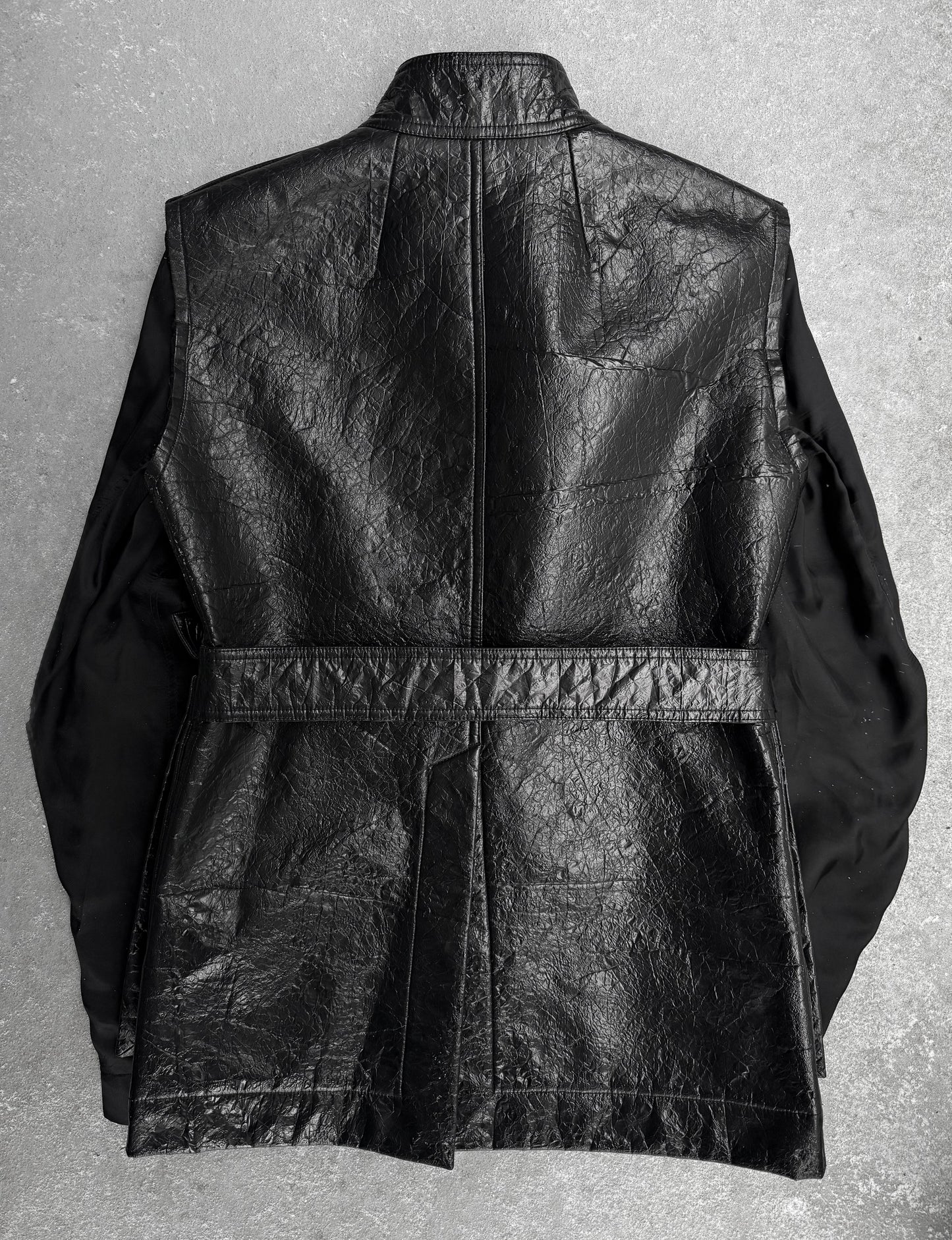 Rick Owens SS16 "CYCLOPS" Faux Leather Deconstructed Sleeve Military Jacket detail | DRIEW GARMENTS