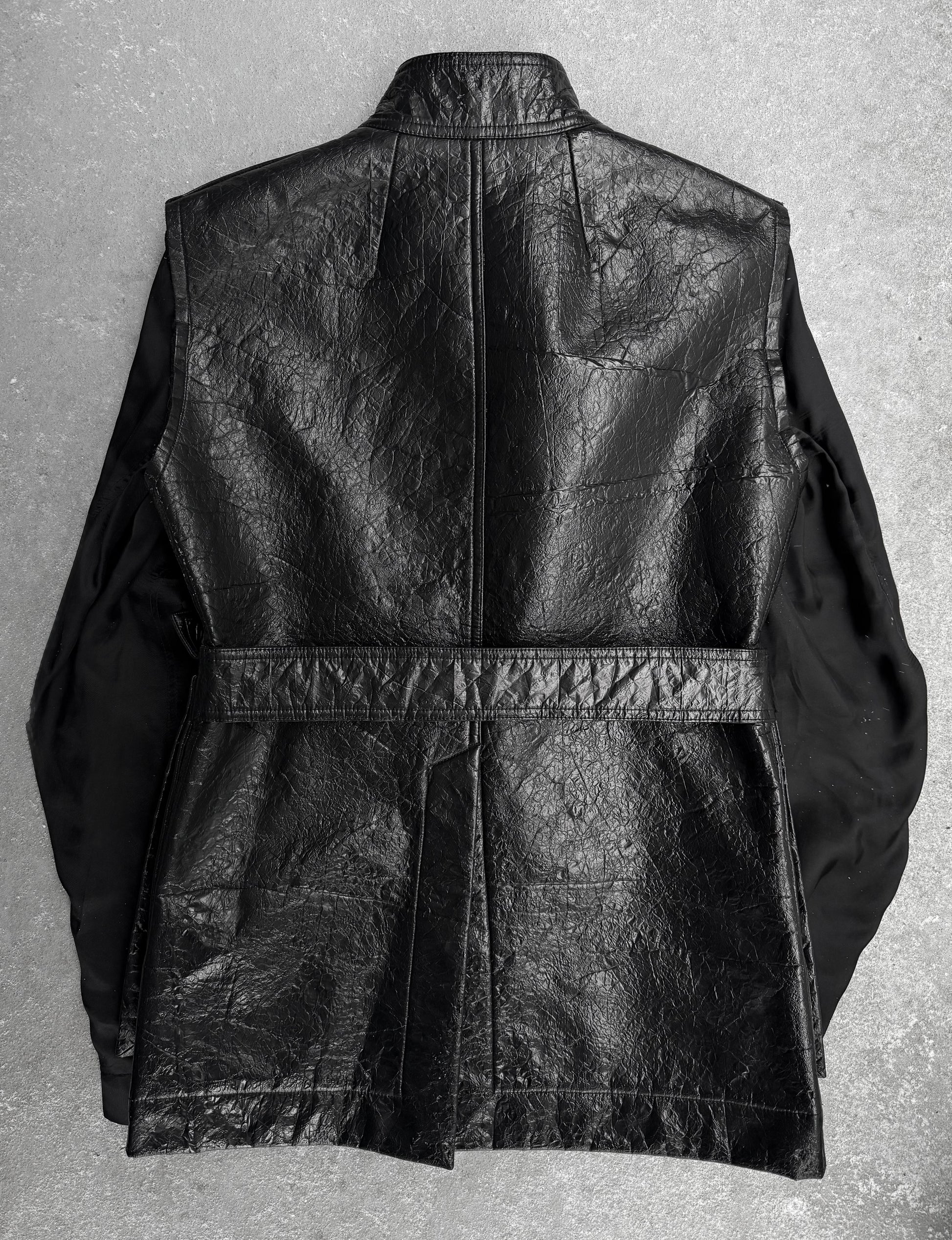 Rick Owens SS16 "CYCLOPS" Faux Leather Deconstructed Sleeve Military Jacket detail | DRIEW GARMENTS