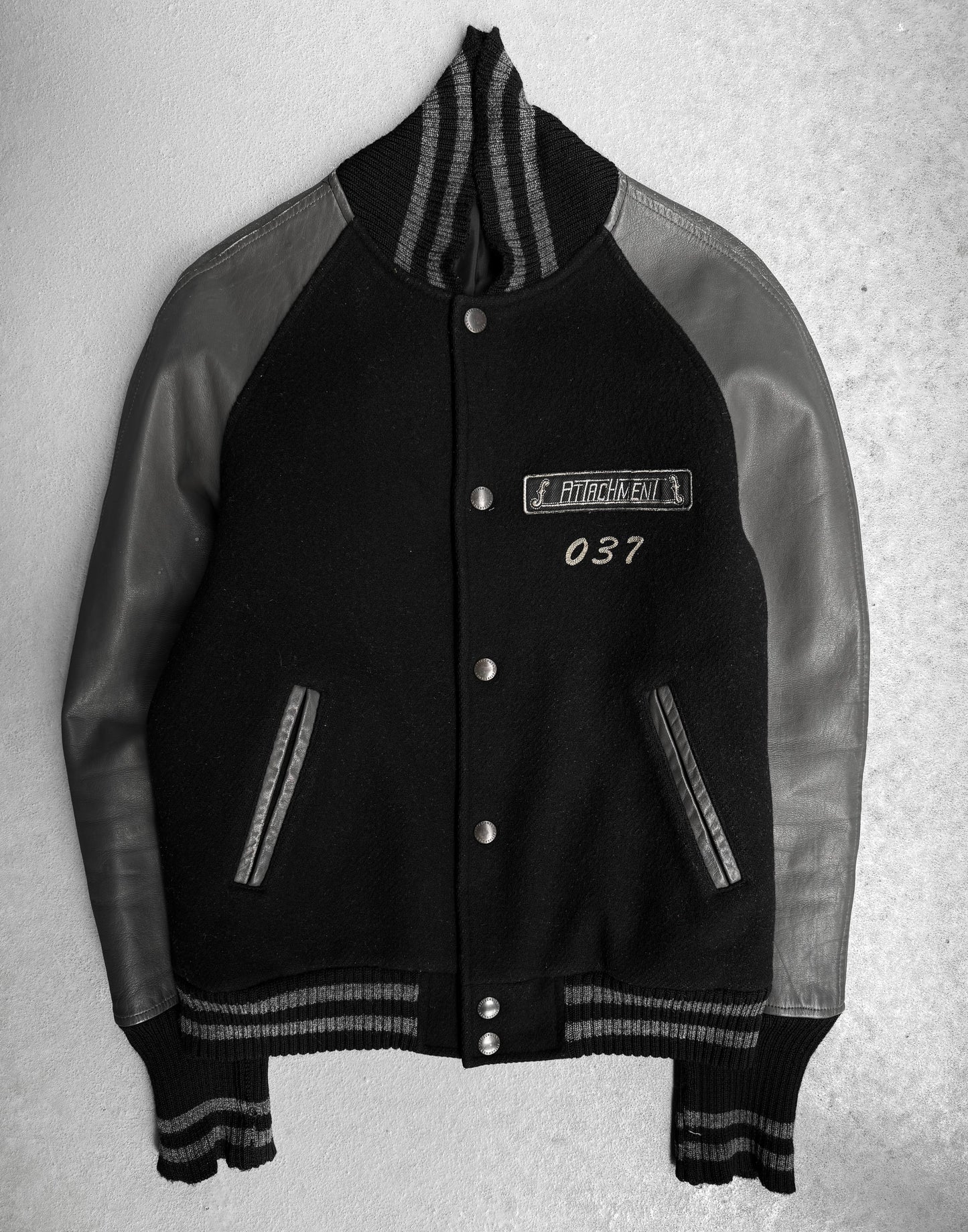 ATTACHMENT by Kazuyuki Kumagai Early 00s Embroidered Leather Varsity Jacket