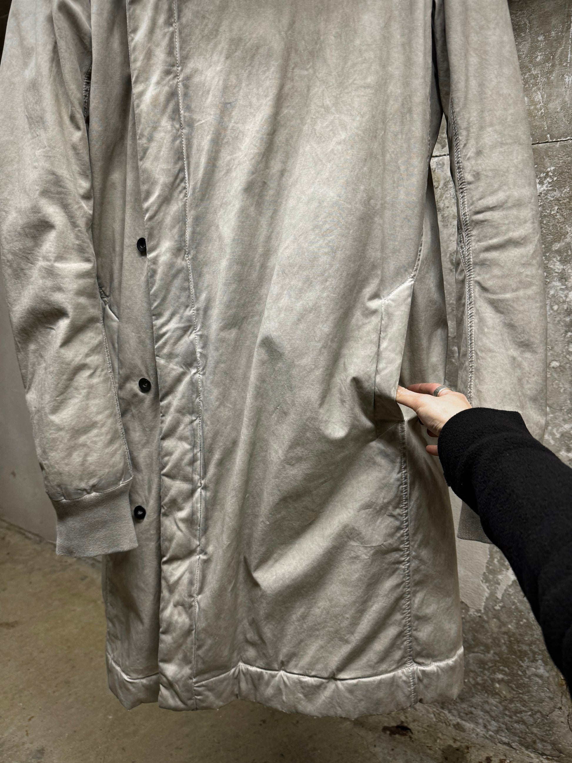 Rick Owens DRKSHDW AW10 "GLEAM" PEARL Hooded Padded Parka Coat detail | DRIEW GARMENTS