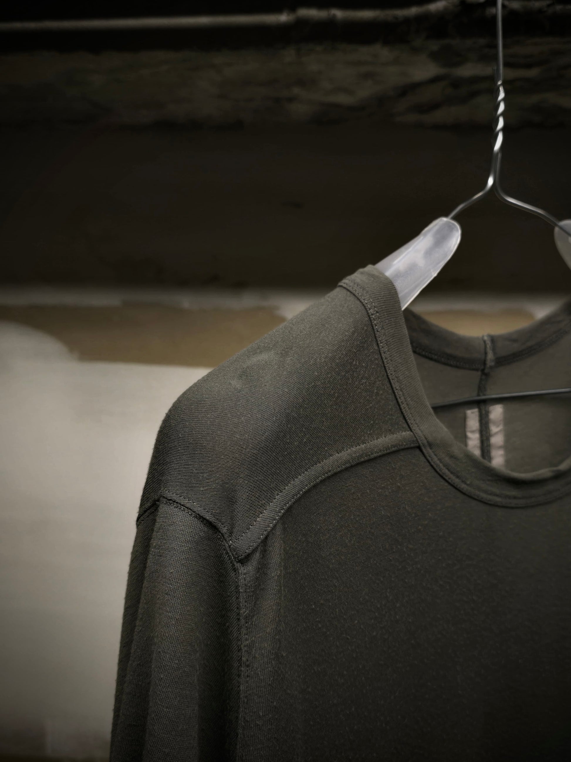 Rick Owens SS16 "CYCLOPS" SAGE Silk Viscose Level T-shirt detail | DRIEW GARMENTS
