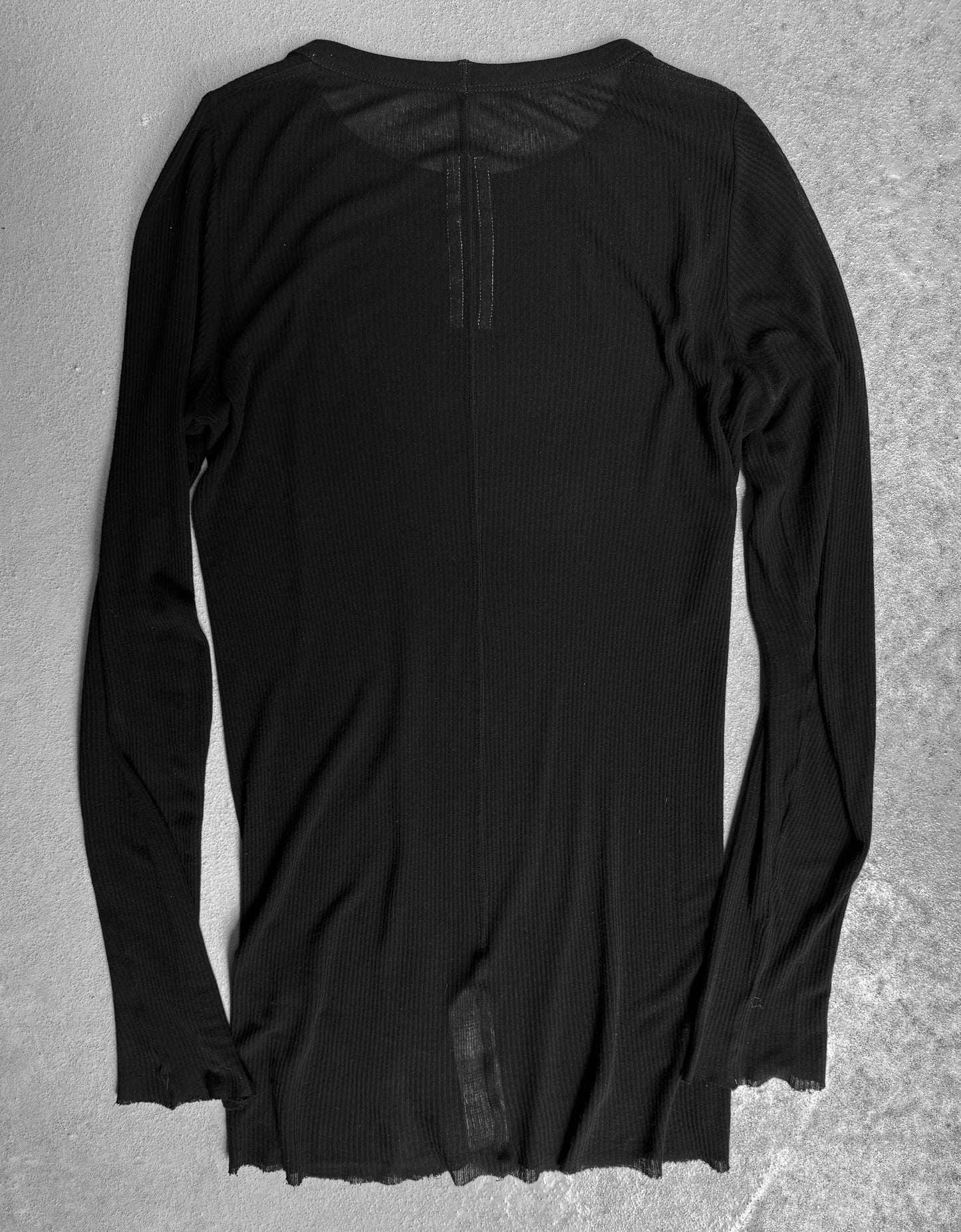 Rick Owens AW22 “STROBE” Black Sheer Ribbed Long-sleeves