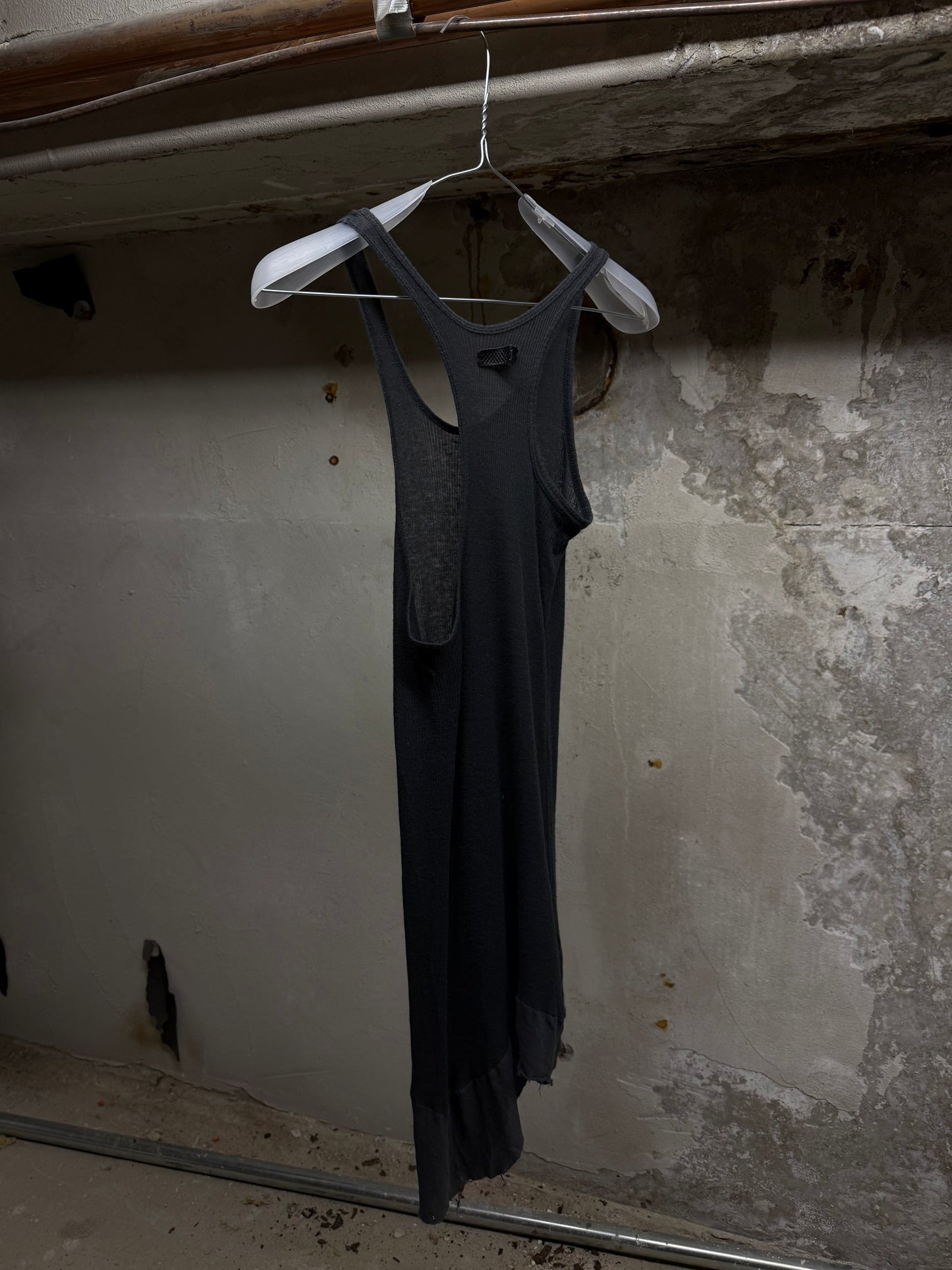 IfSixWasNine Early 00s 'NO. TANK-T/LG BE614' Grey Ribbed Asymmetrical Tank Top detail | DRIEW GARMENTS