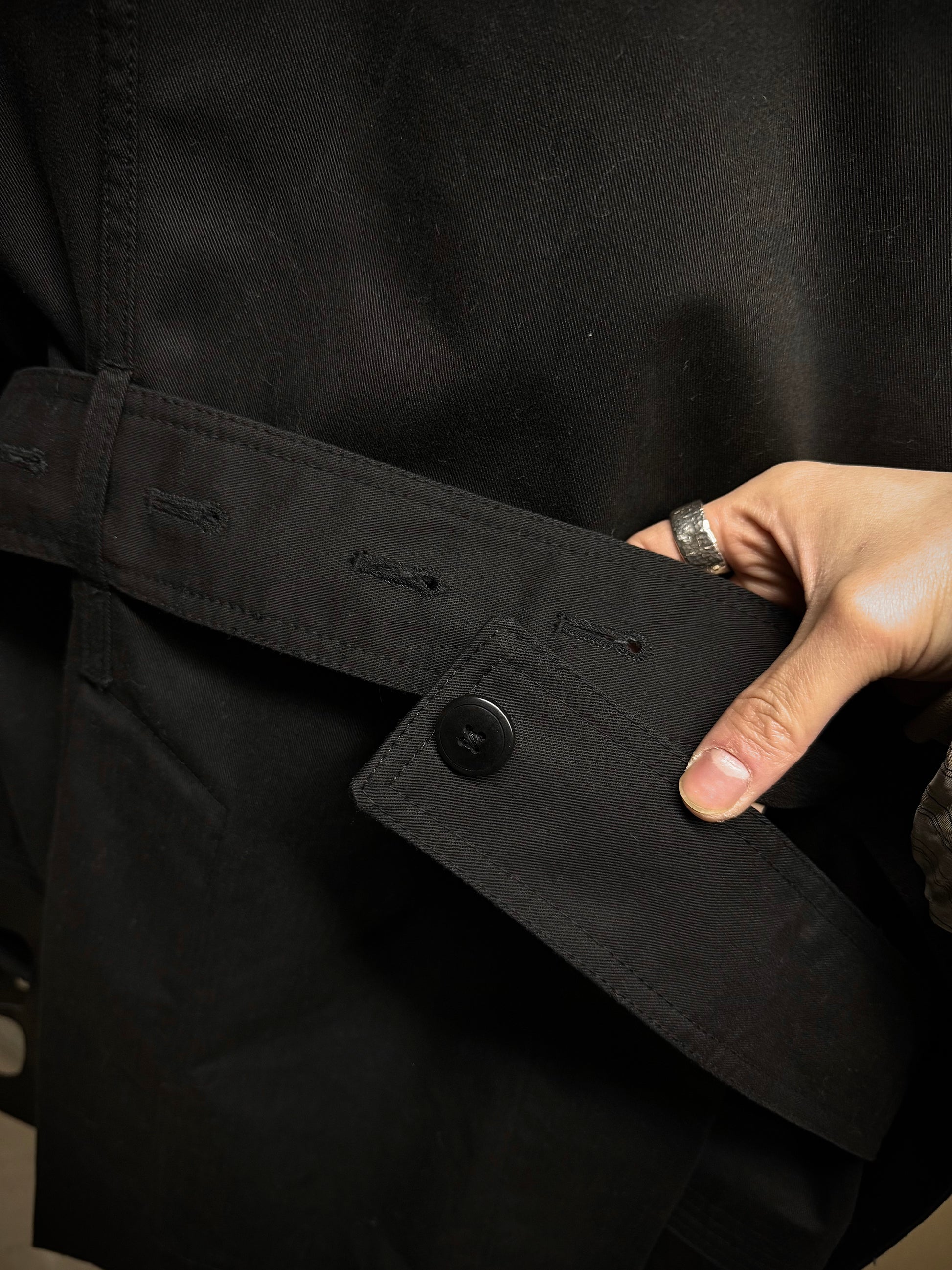 Rick Owens SS14 "VICIOUS" Faux Leather Cut-Out Cotton Trench Coat detail | DRIEW GARMENTS