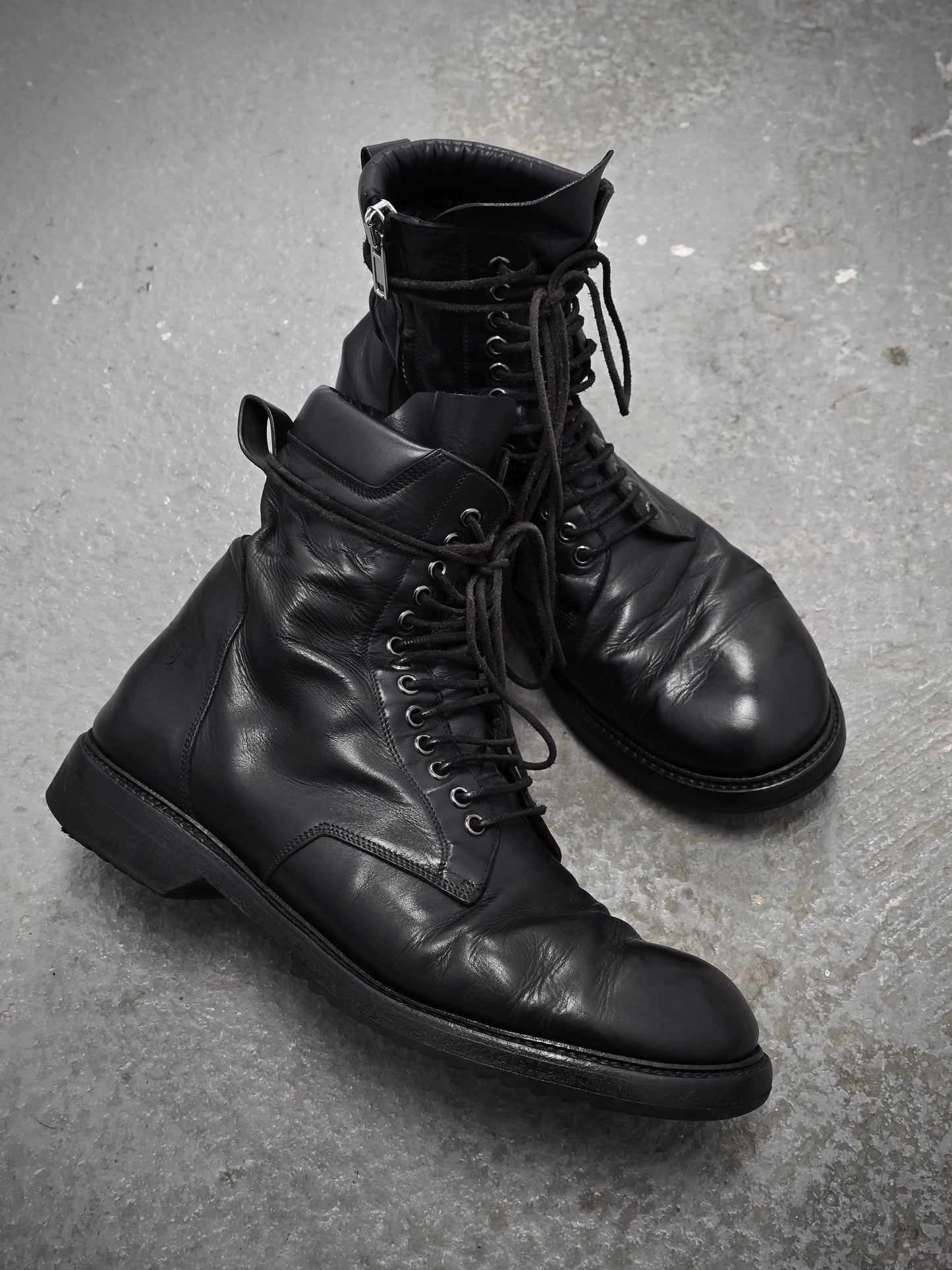 Rick Owens SS15 "FAUN" Goodyear Flex Calf Leather Side Zip Combat Boots