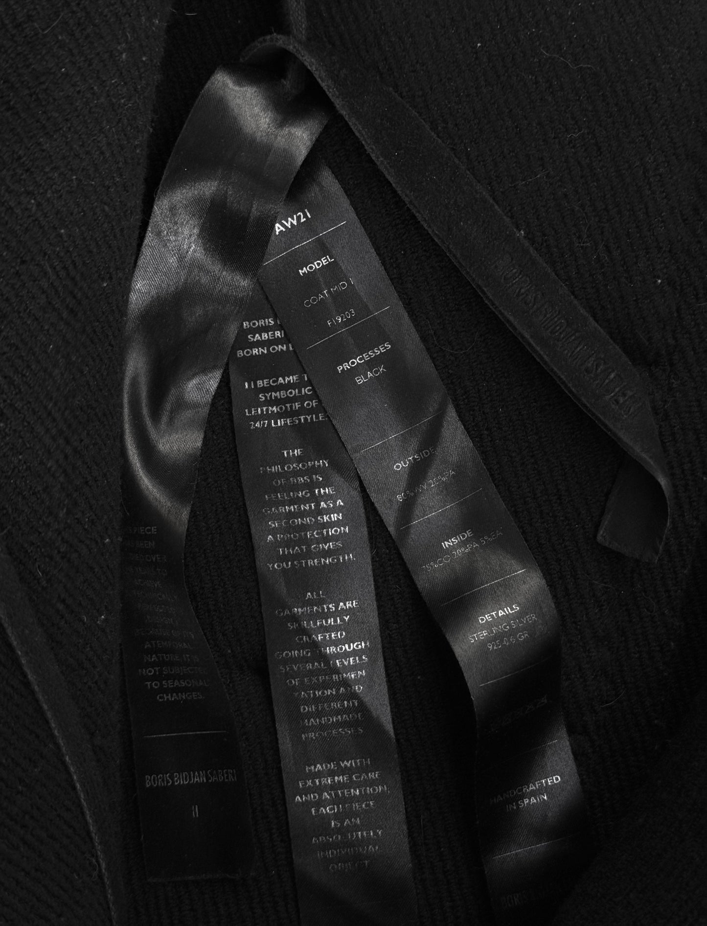 Boris Bidjan Saberi AW21 'COAT MID 1 F19203' Frayed Edge High Neck Wool Coat