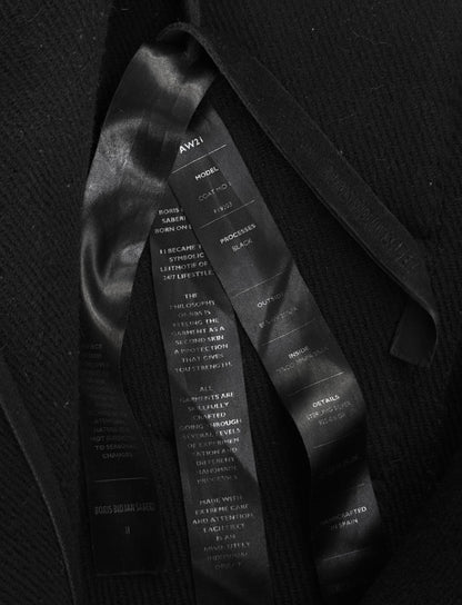 Boris Bidjan Saberi AW21 'COAT MID 1 F19203' Frayed Edge High Neck Wool Coat