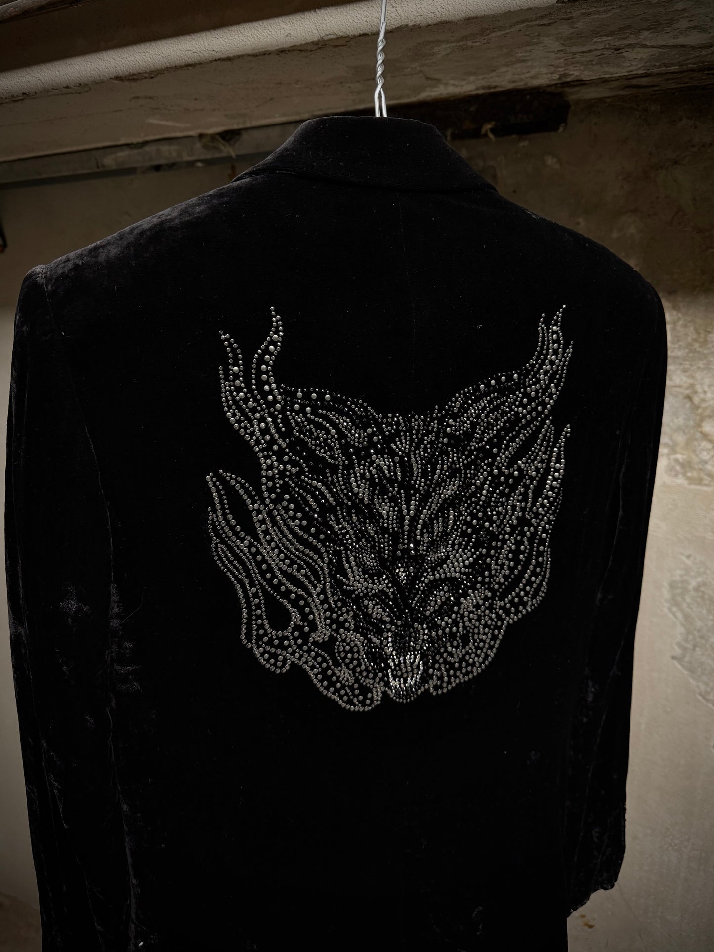 roen by Hiromu Takahara Early 00s Swarovski Crystal Stud Crushed Velvet Blazer detail | DRIEW GARMENTS