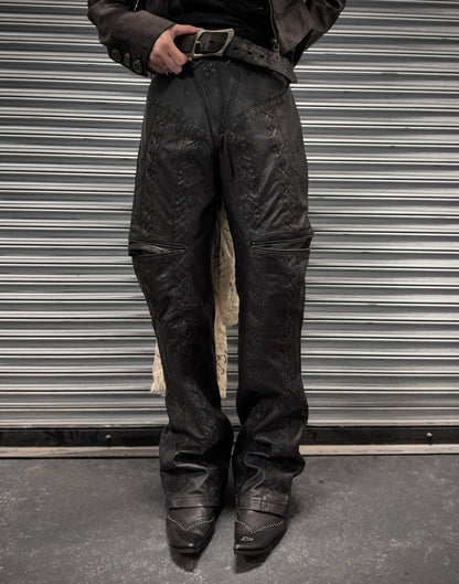Yasuyuki Ishii Early 00s Cross Studded Lace-up Flare Leather Pants