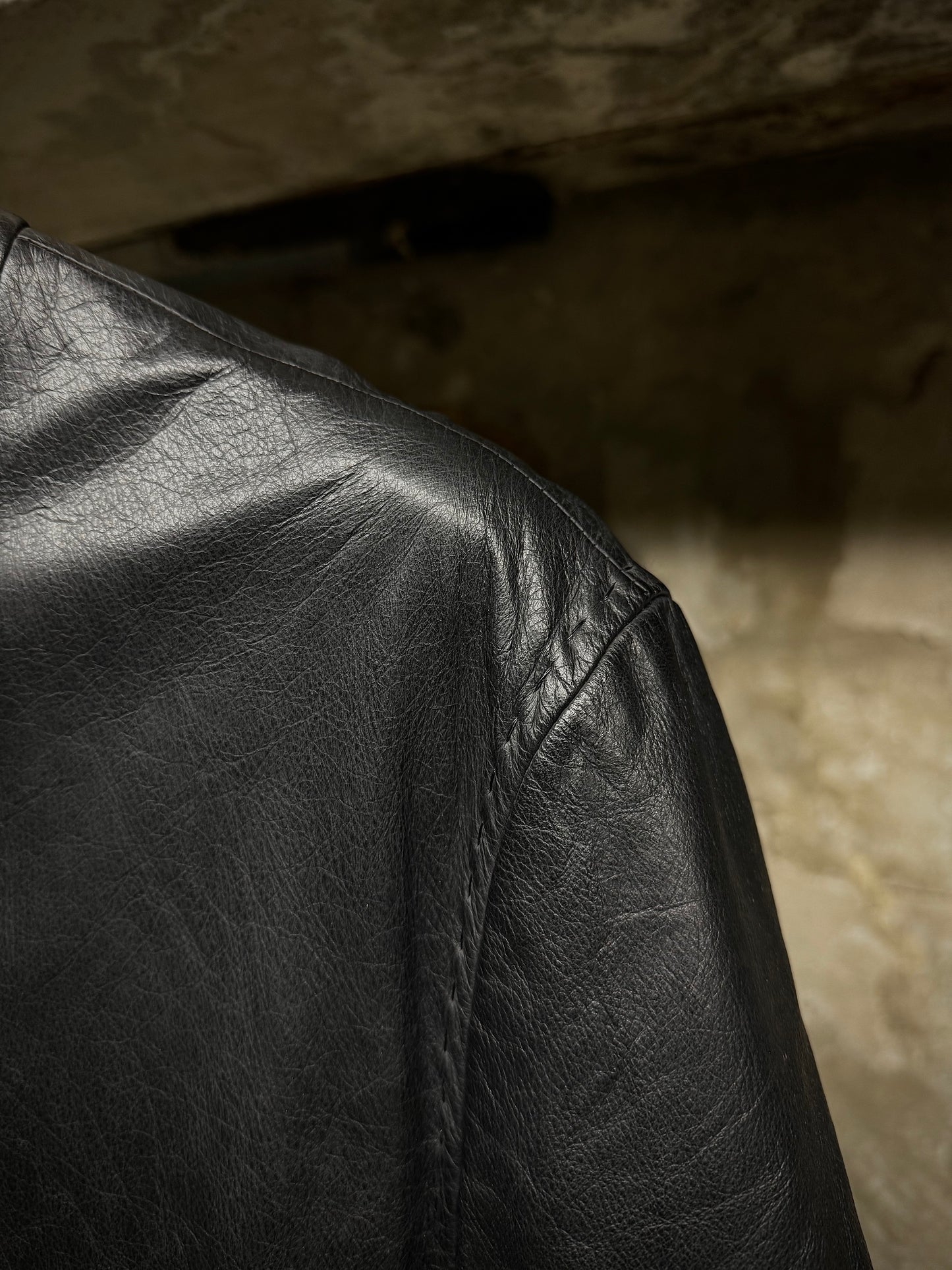 Yuji Yamada Late 90s Cow Leather High Neck Coat detail | DRIEW GARMENTS