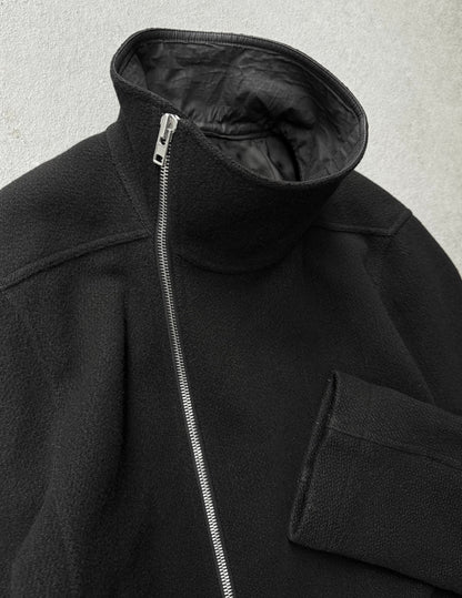 Rick Owens AW15 "SPHINX" Mollino Asymmetrical Front Zip Heavy Wool Coat detail | DRIEW GARMENTS