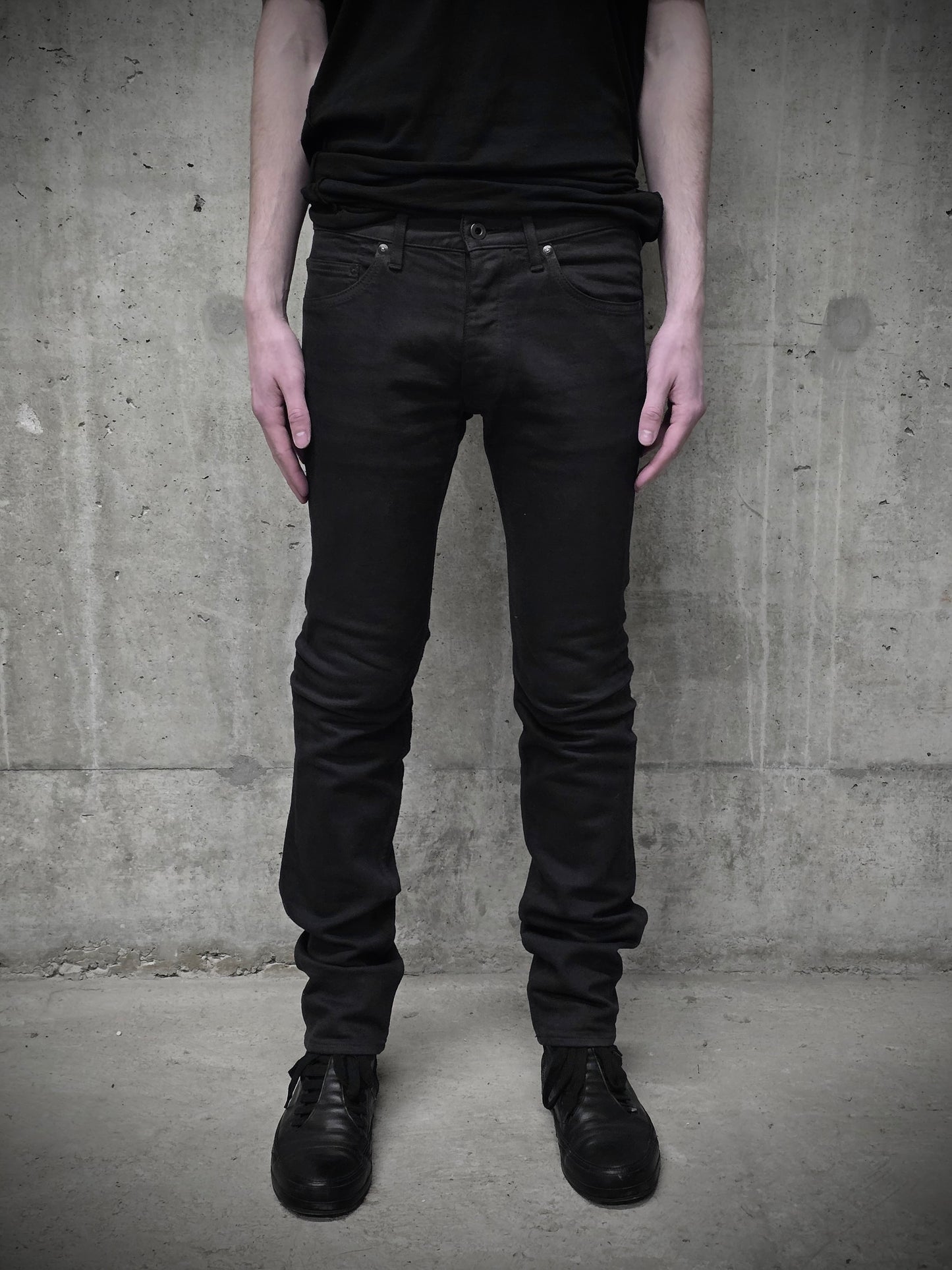 Isamu Katayama "BACKLASH" AW14 Lizard Leather Patch 5 Pocket Skinny Denim detail | DRIEW GARMENTS