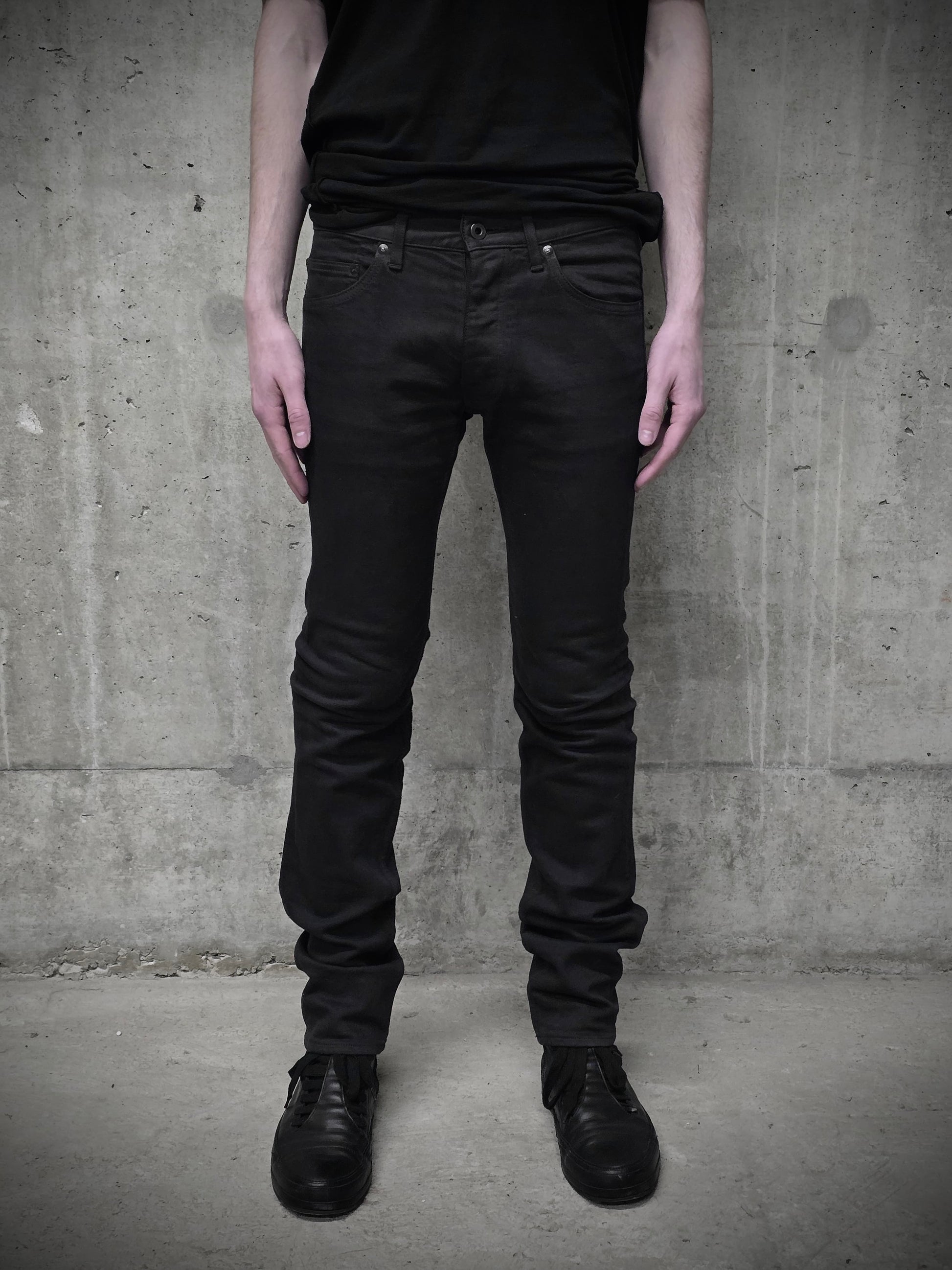 Isamu Katayama "BACKLASH" AW14 Lizard Leather Patch 5 Pocket Skinny Denim detail | DRIEW GARMENTS