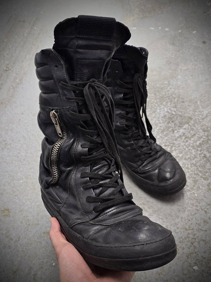 Rick Owens AW12 “MOUNTAIN” All-black Calfskin Leather Cargobasket Sneakers