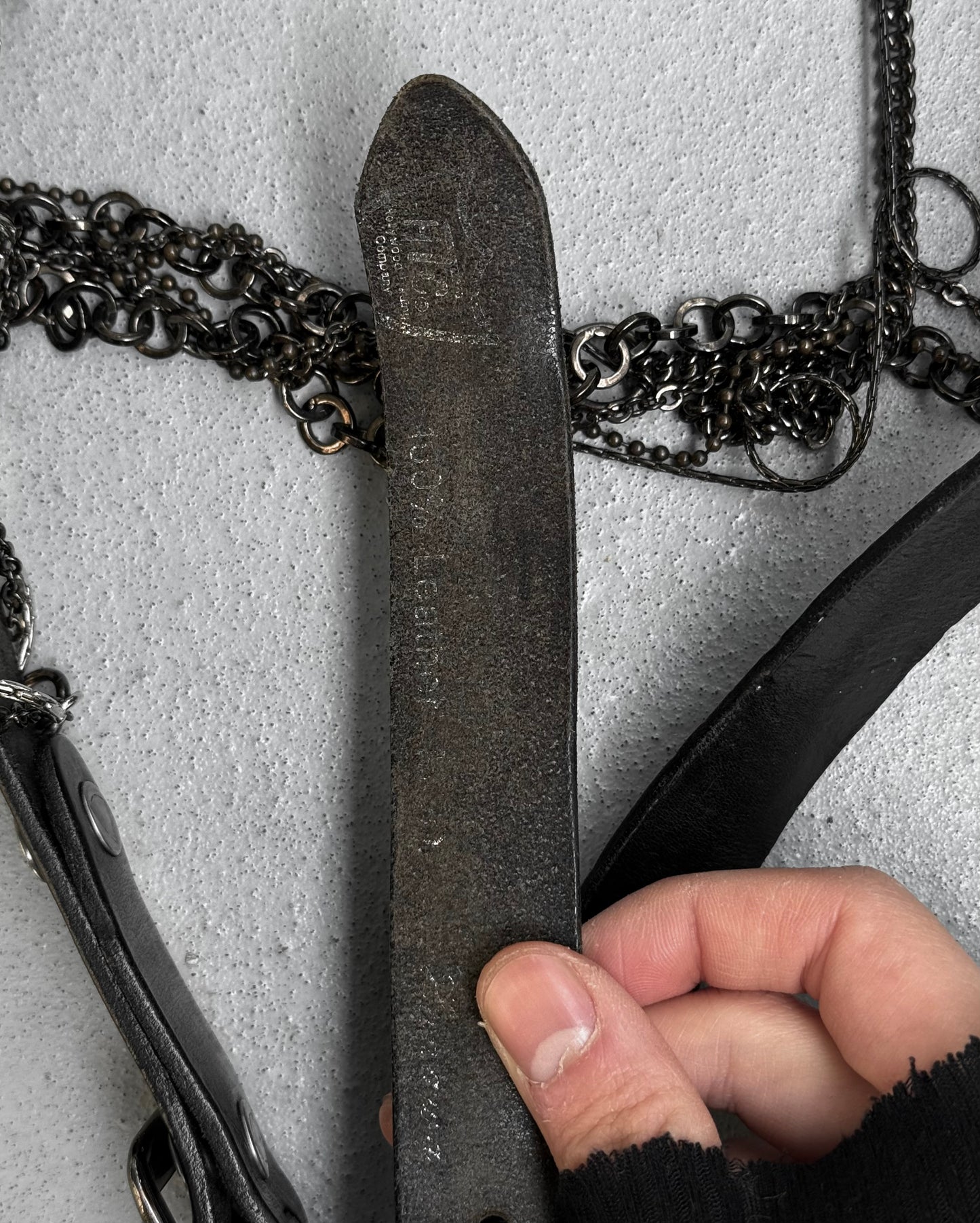 Hollywood Trading Company Pierced Multi-chains Leather Belt