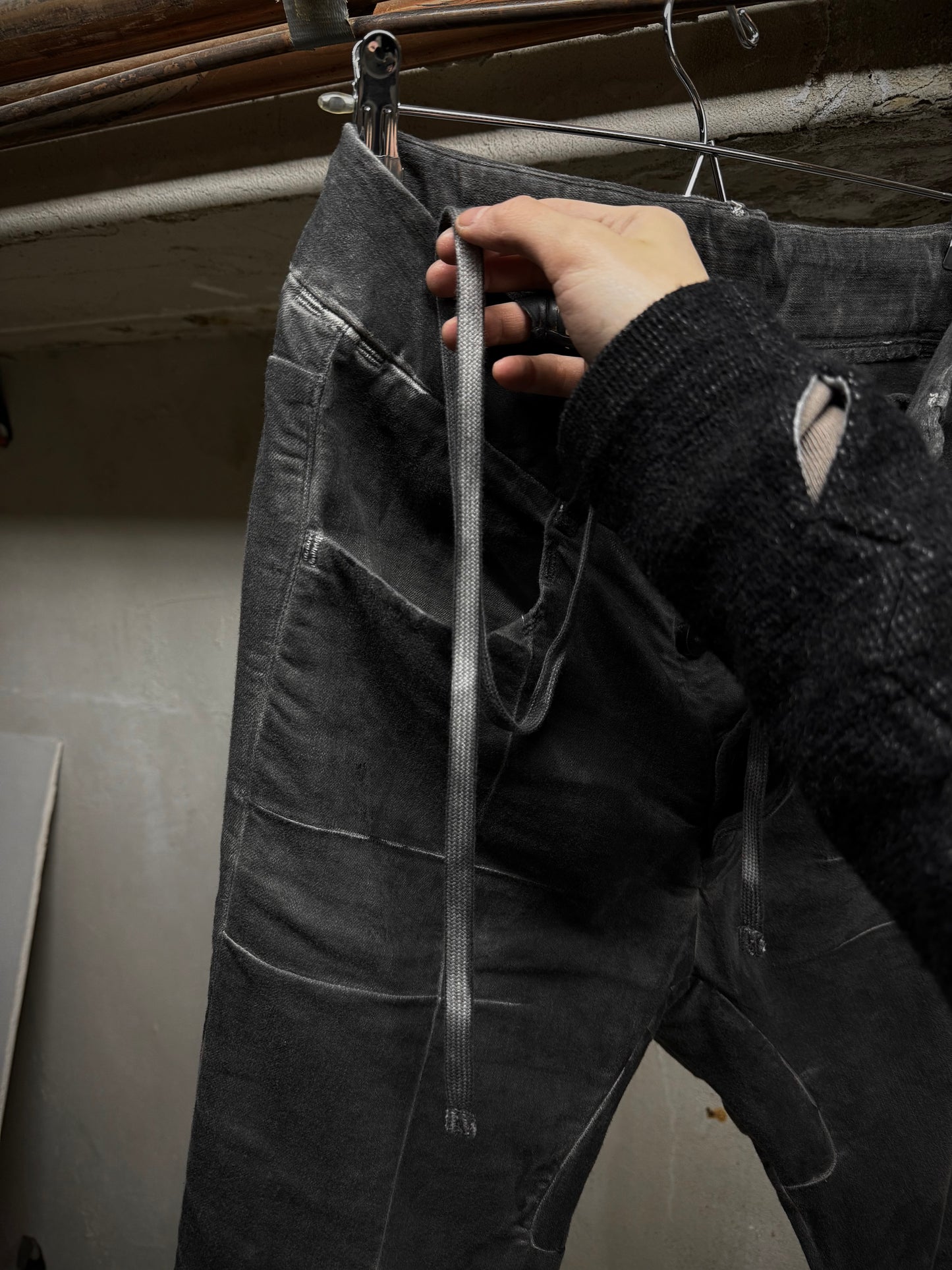 Boris Bidjan Saberi SS22 'WP13 FTS10001' Patina Grey Vinyl Processed Skinny Stretch Denim