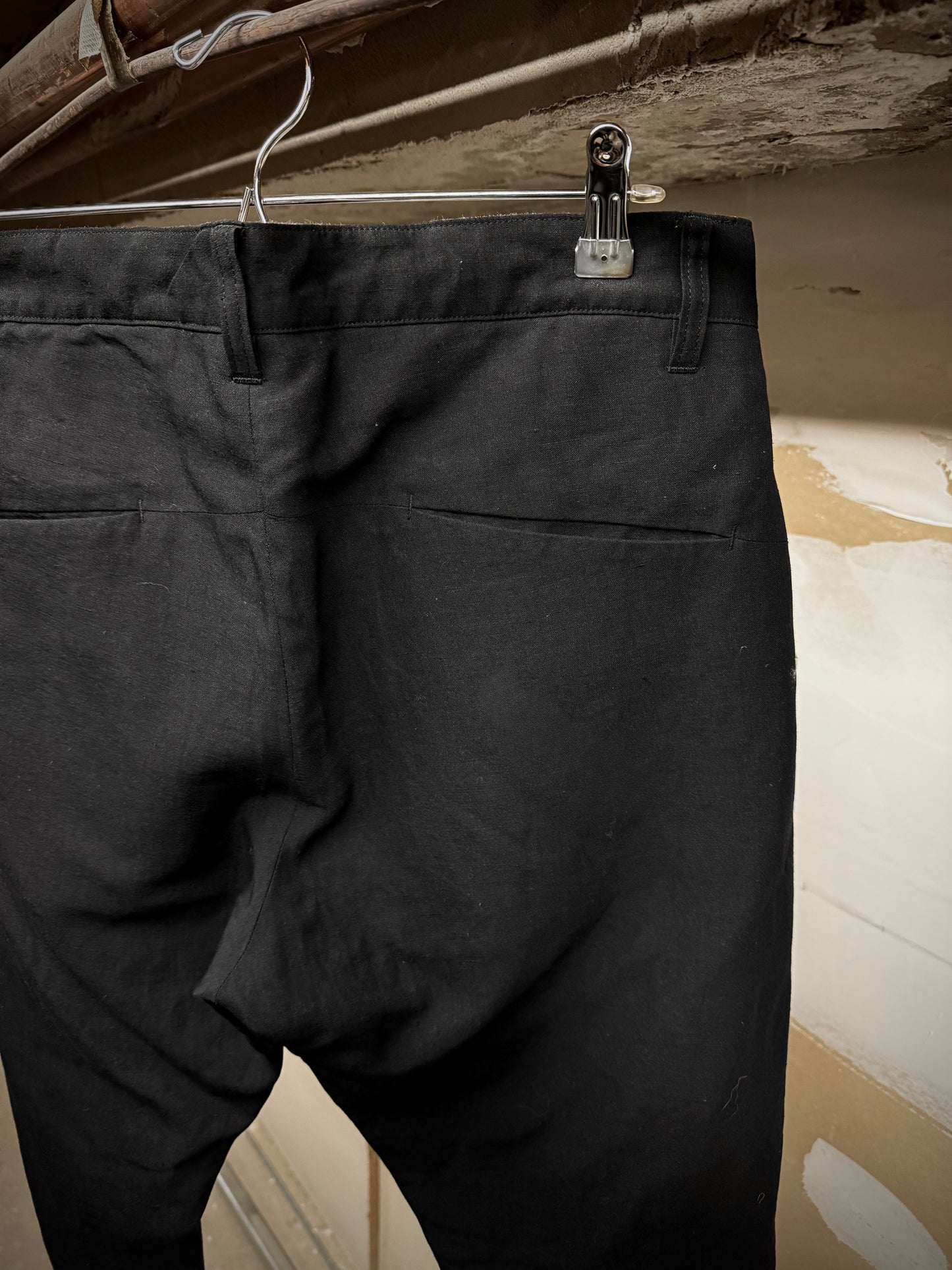 Attachment by Kazuyuki Kumagai Black Wool Linen Classic Dress Pants detail | DRIEW GARMENTS