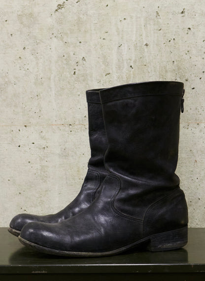 ATTACHMENT by Kazuyuki Kumagai Early 00s Vegetable Tanned Cow Leather Back-zip Engineer Boots