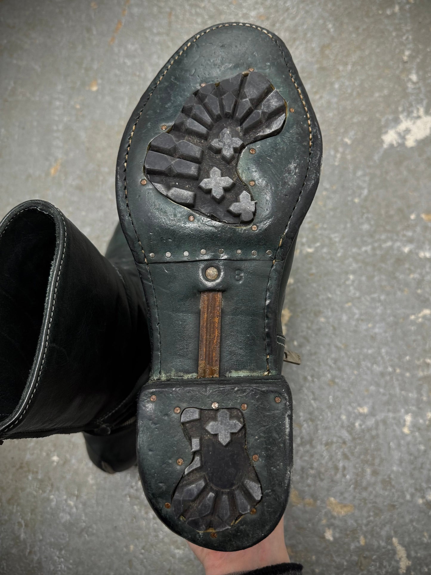 Carol Christian Poell 'AM/2757SP-IN CORSS-PTC/12' Object Dyed Goodyear Prosthetic Spur Biter Crimp Front Boots