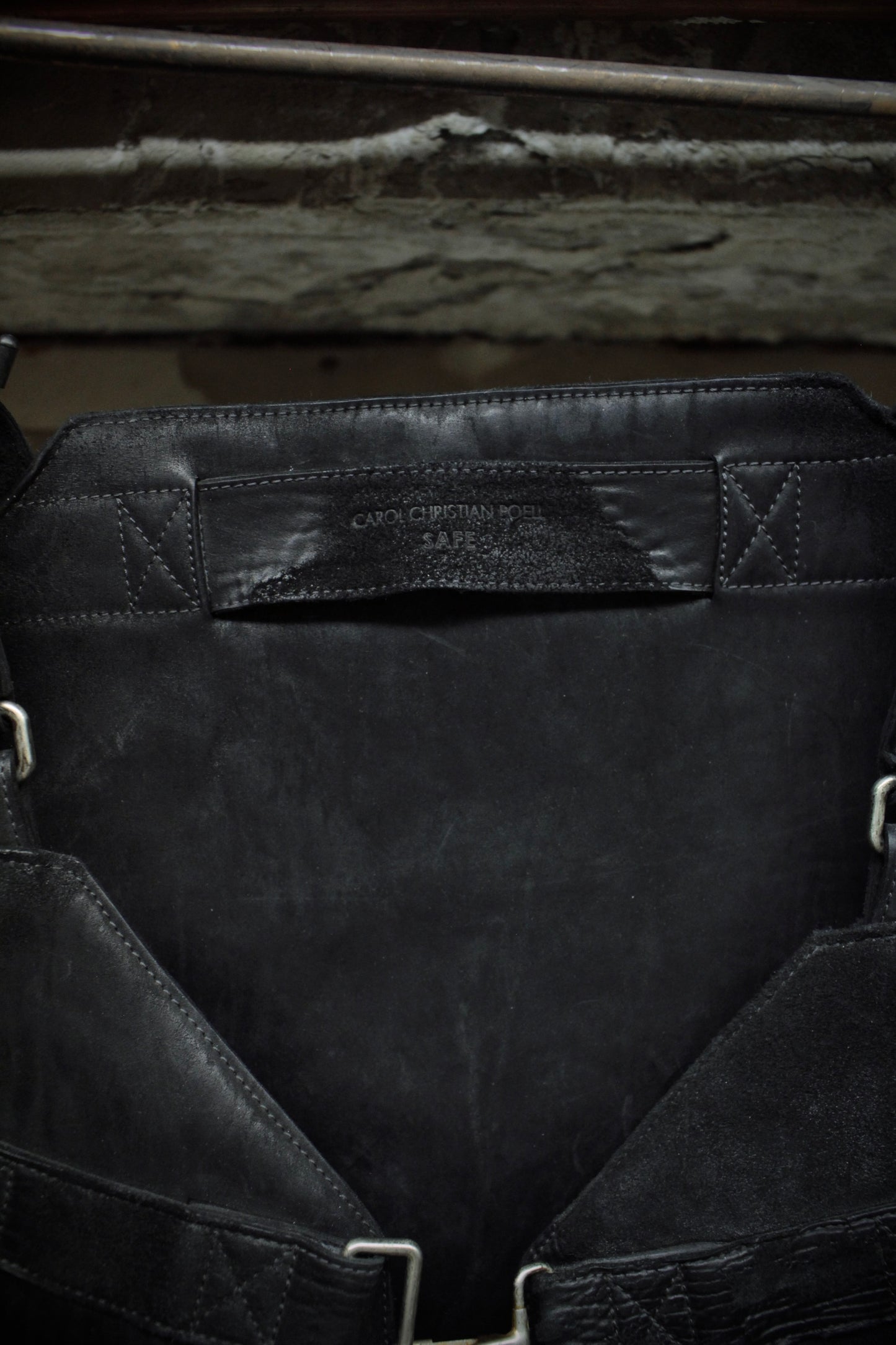 Carol Christian Poell 'AM/2608 CUBS-PTC/010' Object-dyed Horse Culatta Leather Vest Bag detail | DRIEW GARMENTS
