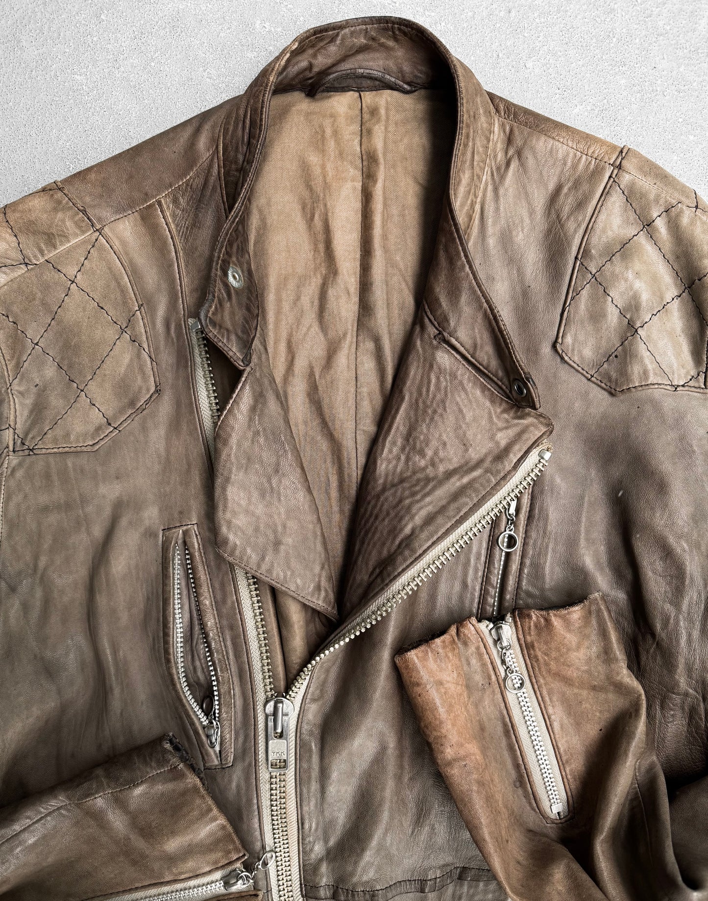 MiharaYasuhiro Early 00s Garment-Dyed Sheepskin Leather Asymmetrical Rider Jacket