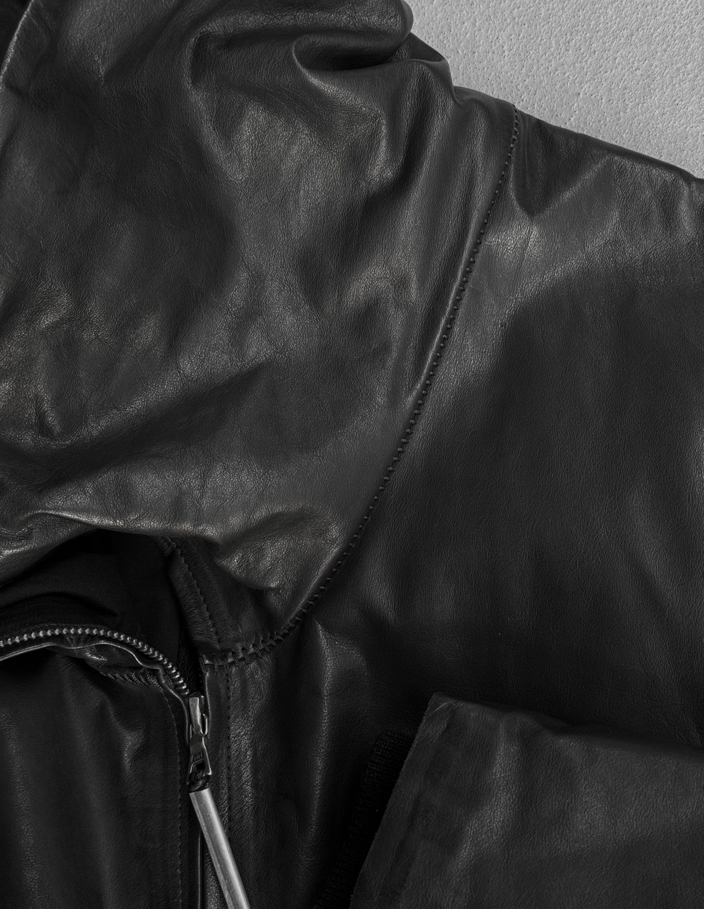 Isaac Sellam: "Experience" High Neck Calf Leather Down Puffer Jacket