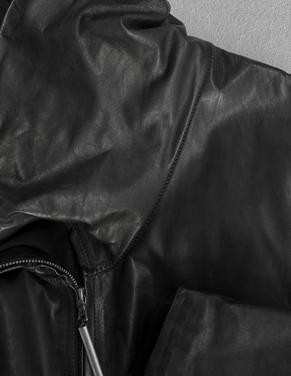 Isaac Sellam: "Experience" High Neck Calf Leather Down Puffer Jacket
