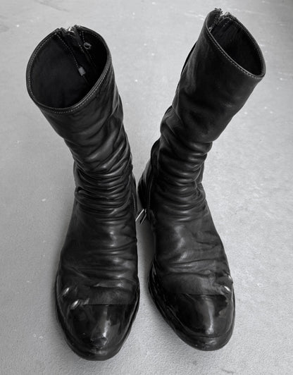 Carol Christian Poell ‘AM/2687PR CORS-PTC’ Objet-dyed Horse Leather Titanium Prosthetic Drip Tornado Zip Boots