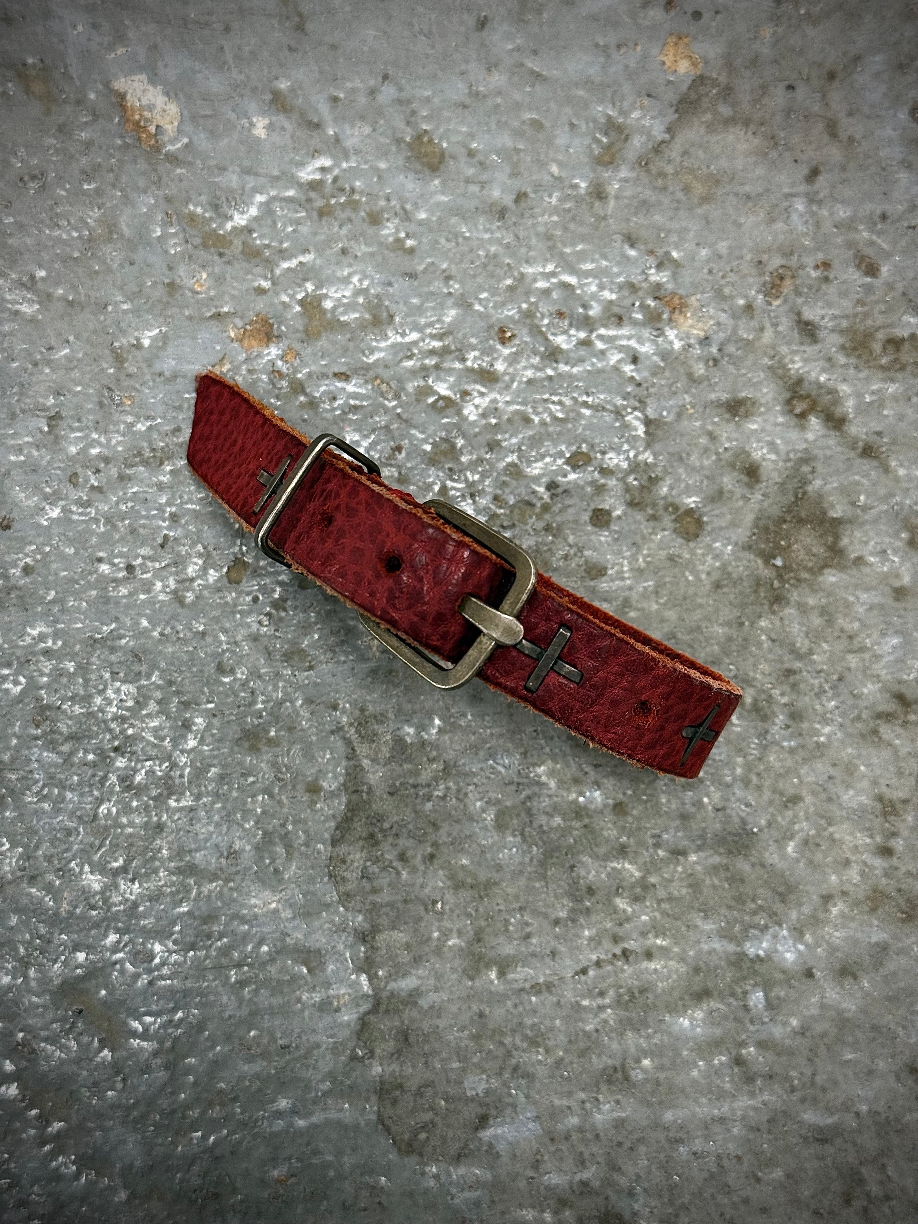 m.a+ Silver Cross Bison Leather Wristband | Toronto – DRIEW