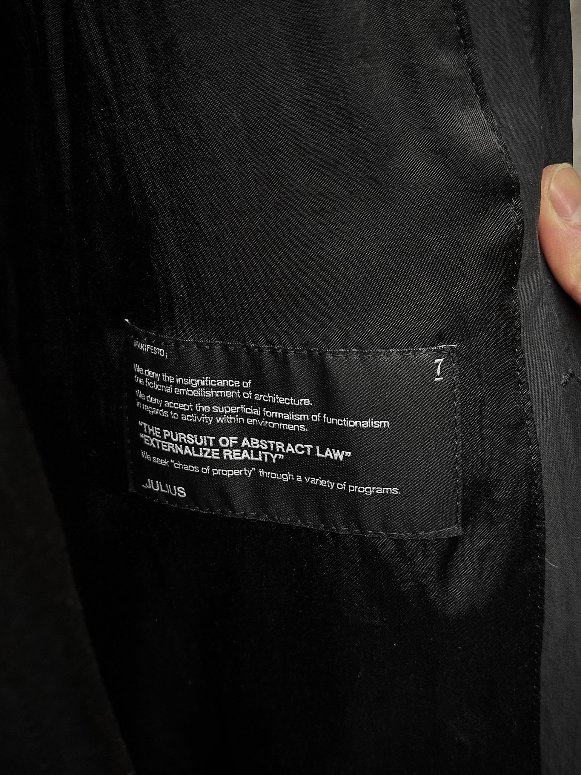 JULIUS _7 AW14-15 "Glitch;" Hooded Nylon Cotton Taffeta Down Puffer Jacket detail | DRIEW GARMENTS