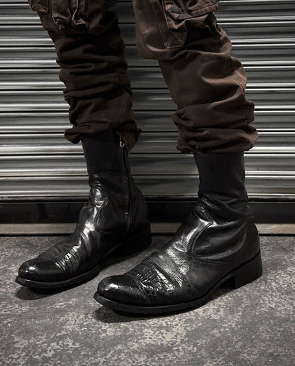 MiharaYasuhiro Early 00s Crocodile Embossed Leather Pointy Toe Zip Boots