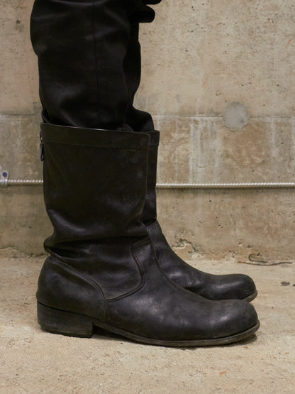 ATTACHMENT by Kazuyuki Kumagai Early 00s Vegetable Tanned Cow Leather Back-zip Engineer Boots
