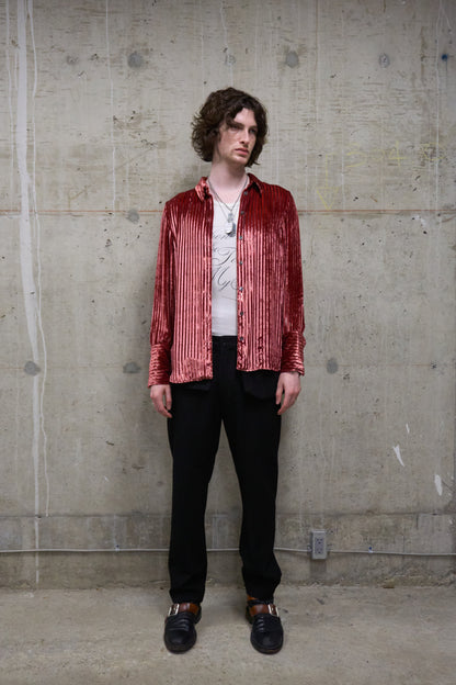 Ann Demeulemeester AW19 Metallic Pink “Harlot” Striped Velvet Shirt