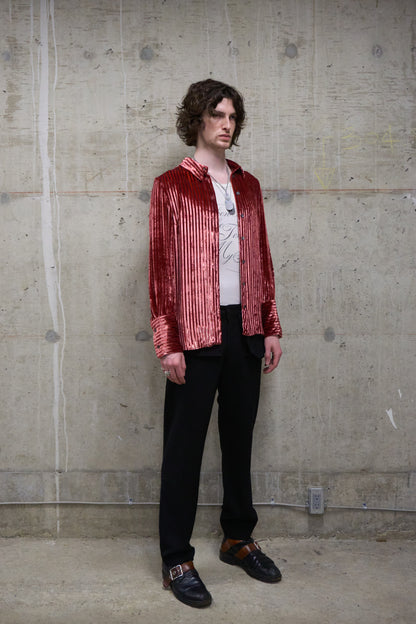 Ann Demeulemeester AW19 Metallic Pink “Harlot” Striped Velvet Shirt