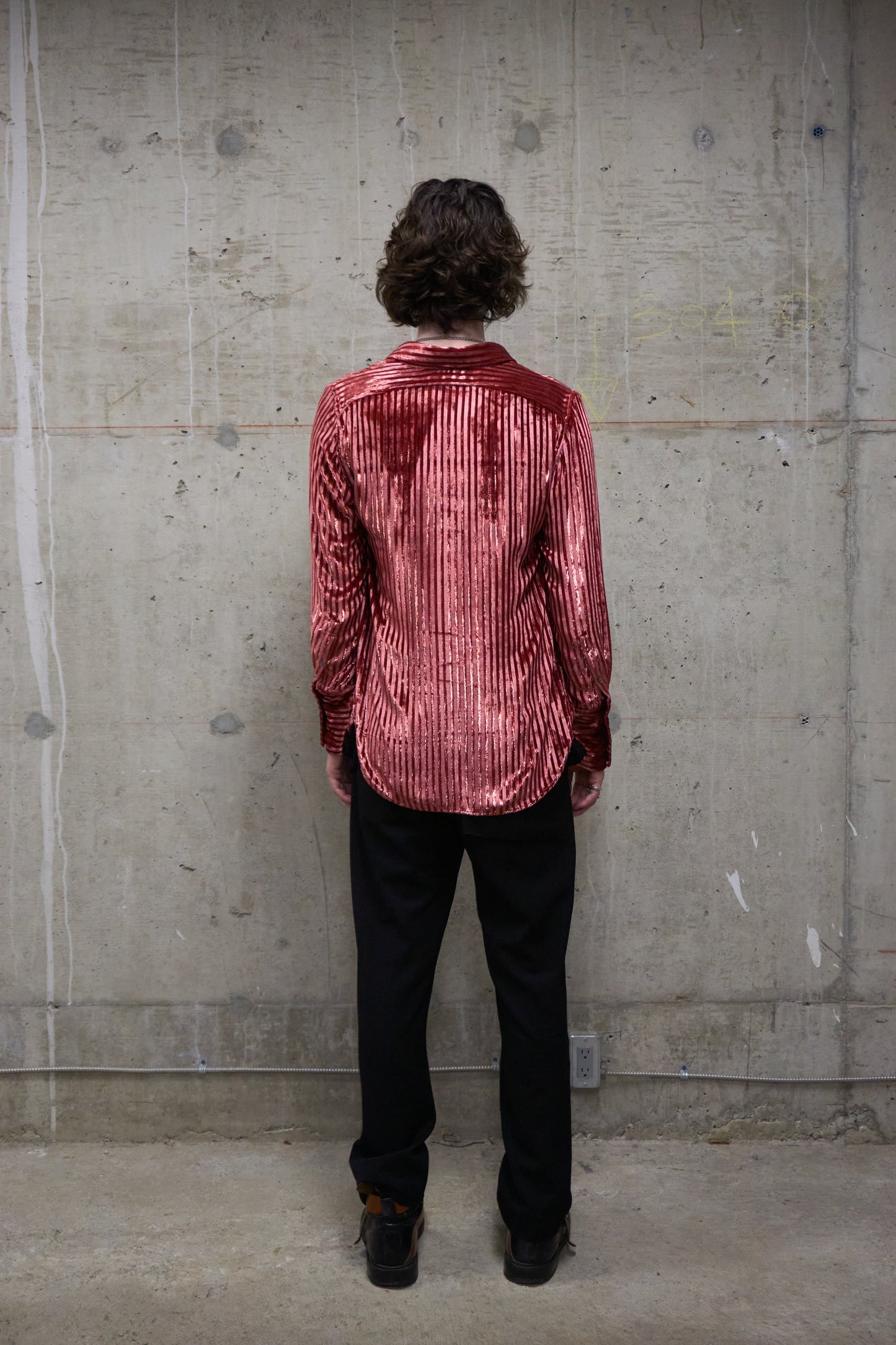 Ann Demeulemeester AW19 Metallic Pink “Harlot” Striped Velvet Shirt