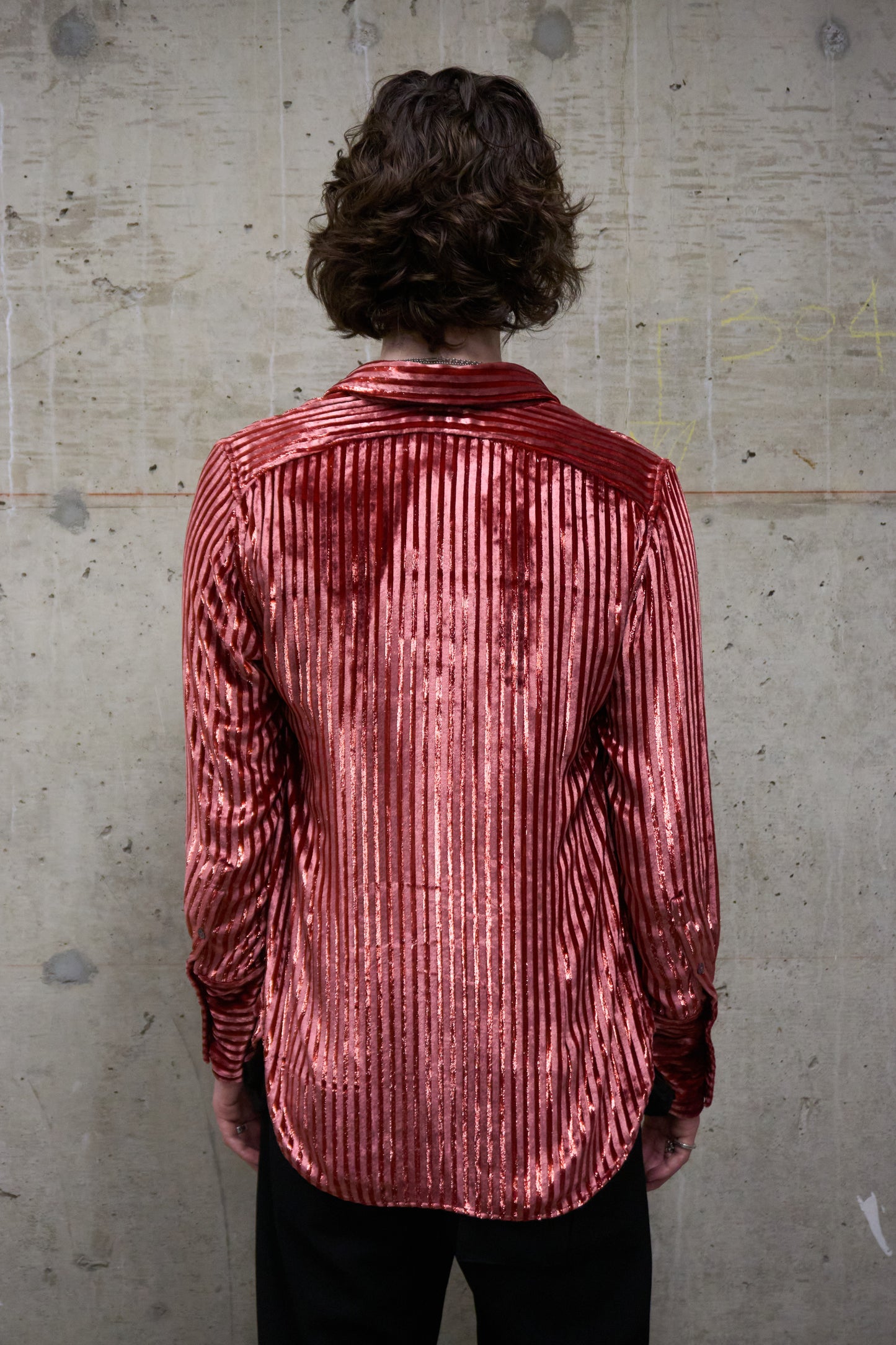 Ann Demeulemeester AW19 Metallic Pink “Harlot” Striped Velvet Shirt