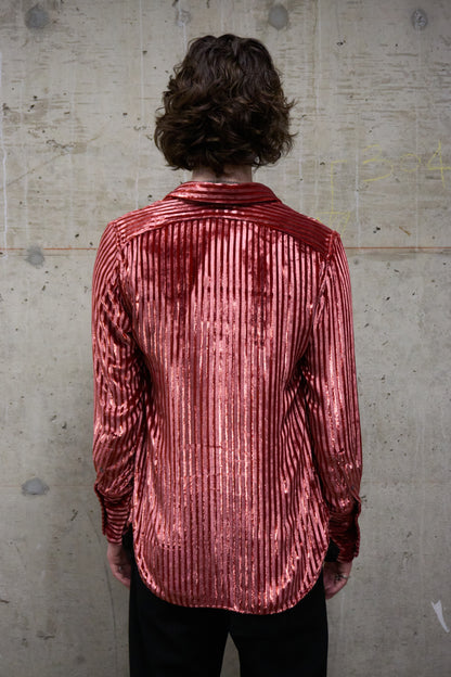 Ann Demeulemeester AW19 Metallic Pink “Harlot” Striped Velvet Shirt