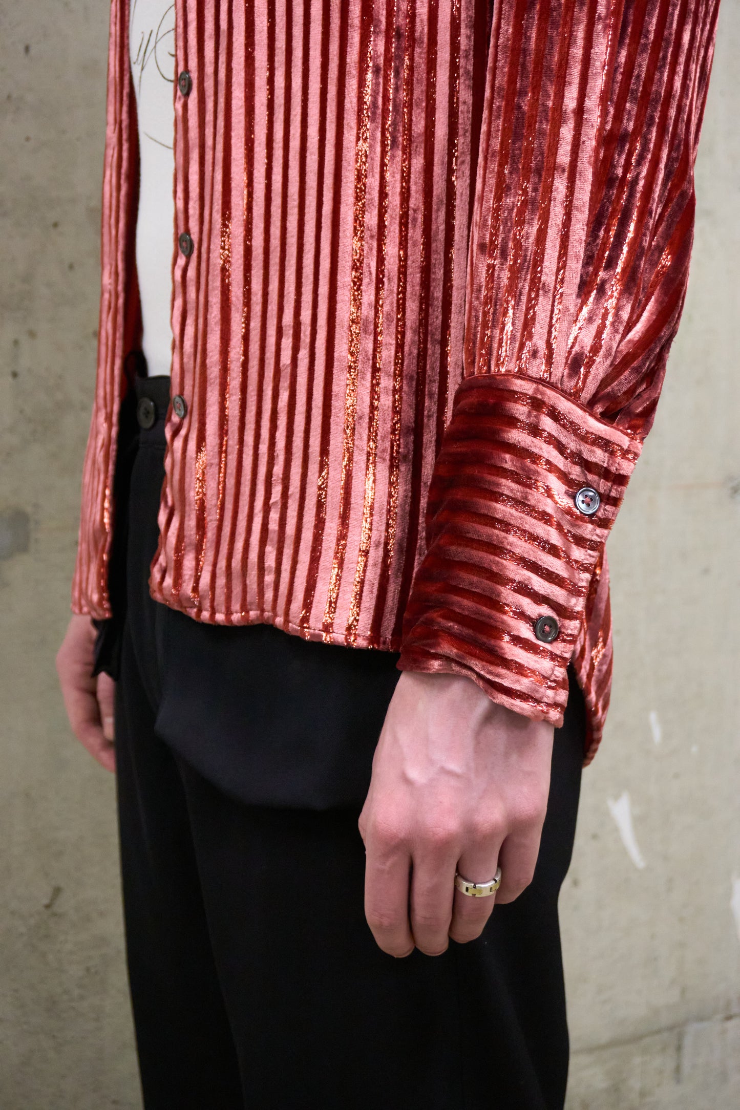 Ann Demeulemeester AW19 Metallic Pink “Harlot” Striped Velvet Shirt