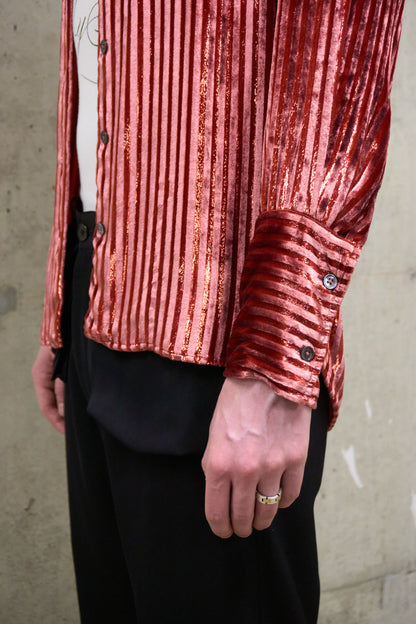 Ann Demeulemeester AW19 Metallic Pink “Harlot” Striped Velvet Shirt