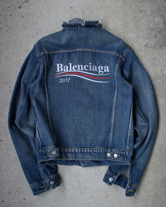 Balenciaga Bernie Sanders Campaign Logo Denim Jacket by Demna Gvasalia