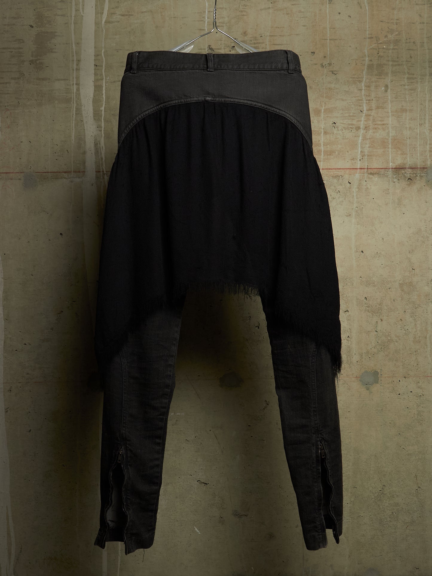 Gareth Pugh AW10-11 Charcoal Grey Back Frayed Skirt Layered Skinny Denim