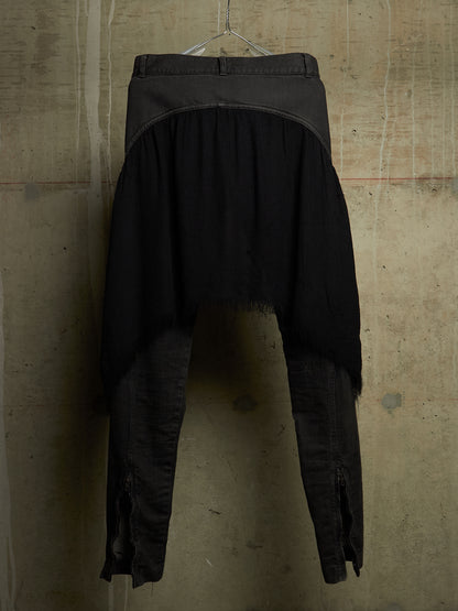 Gareth Pugh AW10-11 Charcoal Grey Back Frayed Skirt Layered Skinny Denim