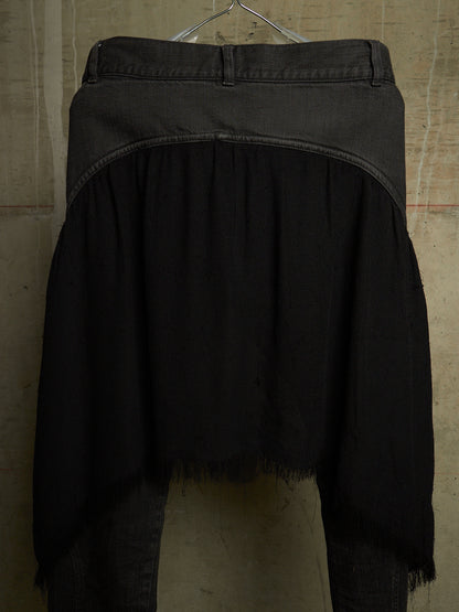 Gareth Pugh AW10-11 Charcoal Grey Back Frayed Skirt Layered Skinny Denim