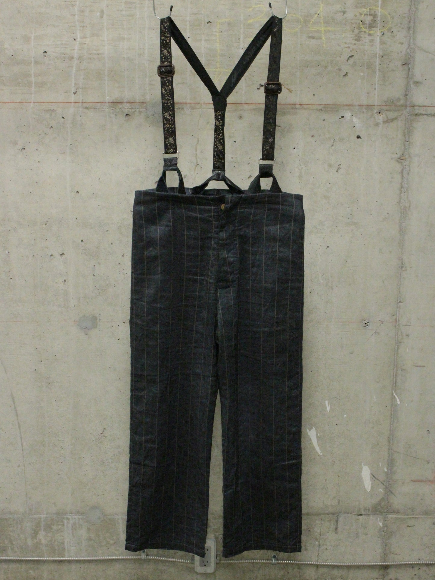 Geoffrey B. Small 2010s Exclusive for Da ZoO° Linen Pinstripe Wide Leg Suspender Trousers