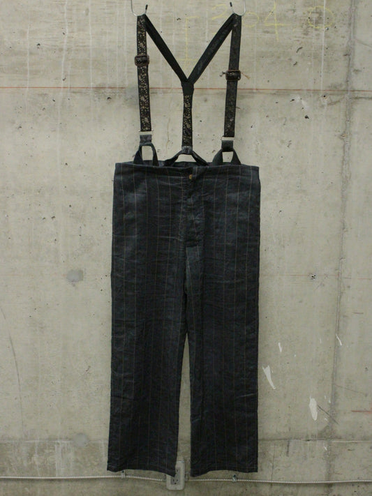 Geoffrey B. Small 2010s Exclusive for Da ZoO° Linen Pinstripe Wide Leg Suspender Trousers