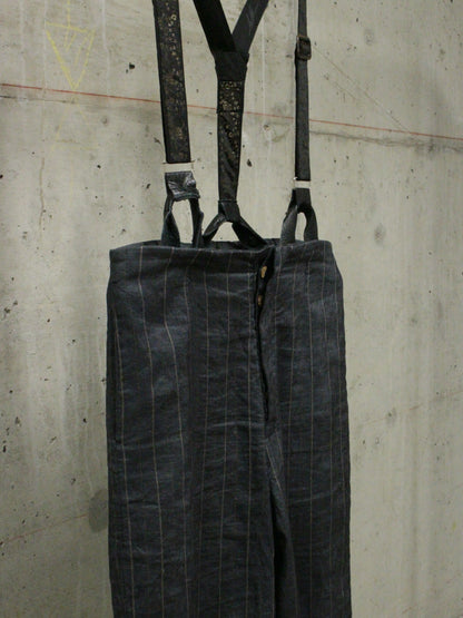 Geoffrey B. Small 2010s Exclusive for Da ZoO° Linen Pinstripe Wide Leg Suspender Trousers